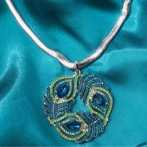 Elegant Peacock Blue and Silver Necklace
